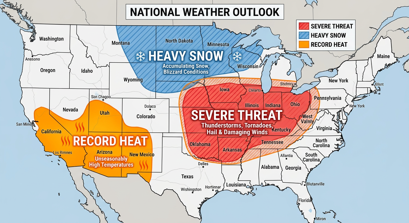 Map showing the Sunday weather clash across the US