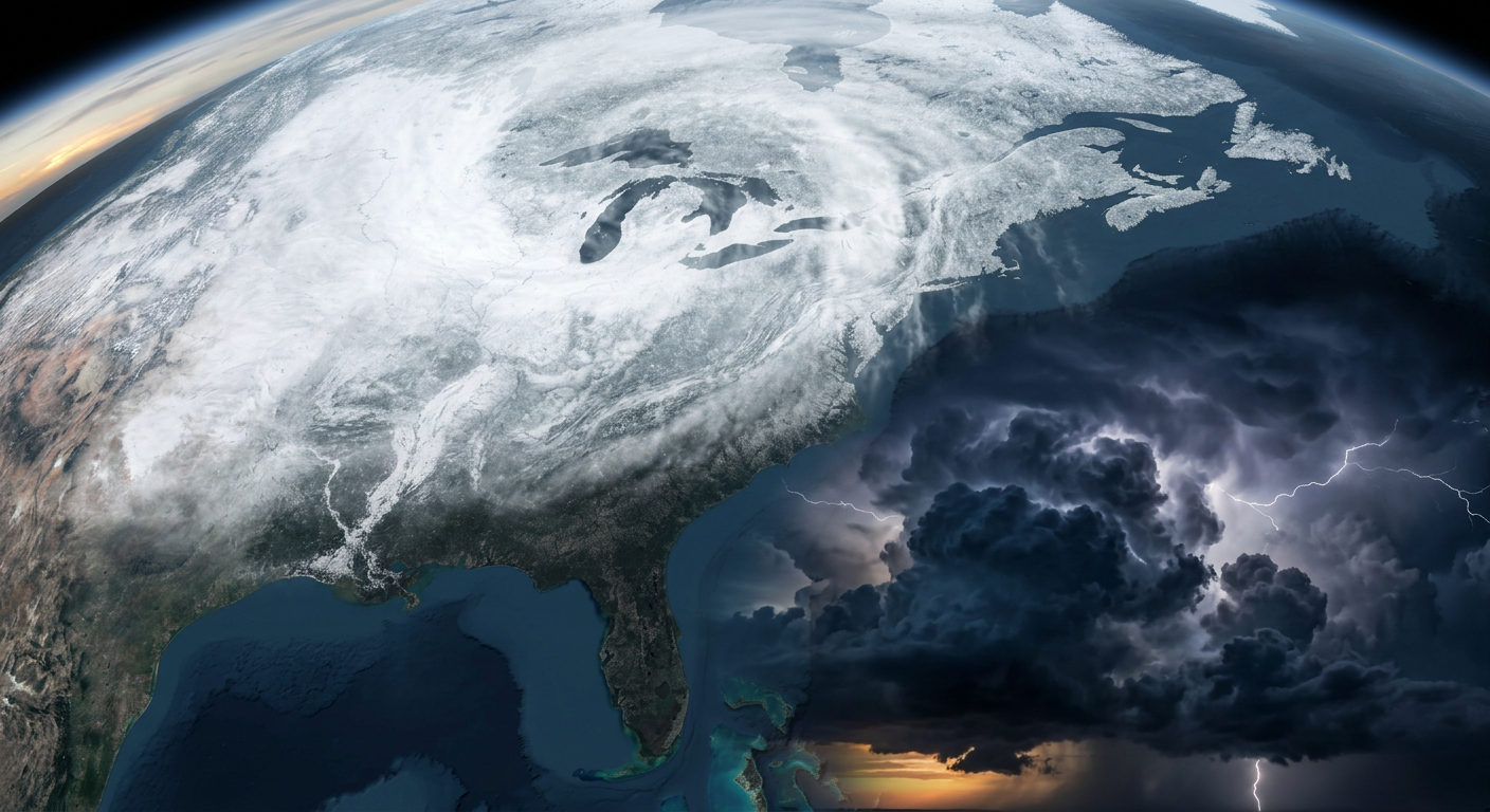 A massive storm system dividing the country