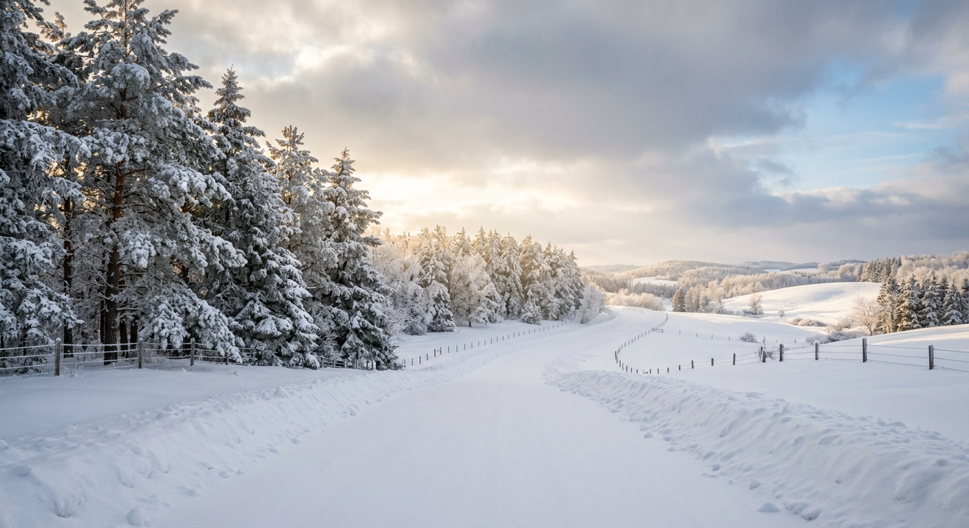 Snow buried road in the midwest