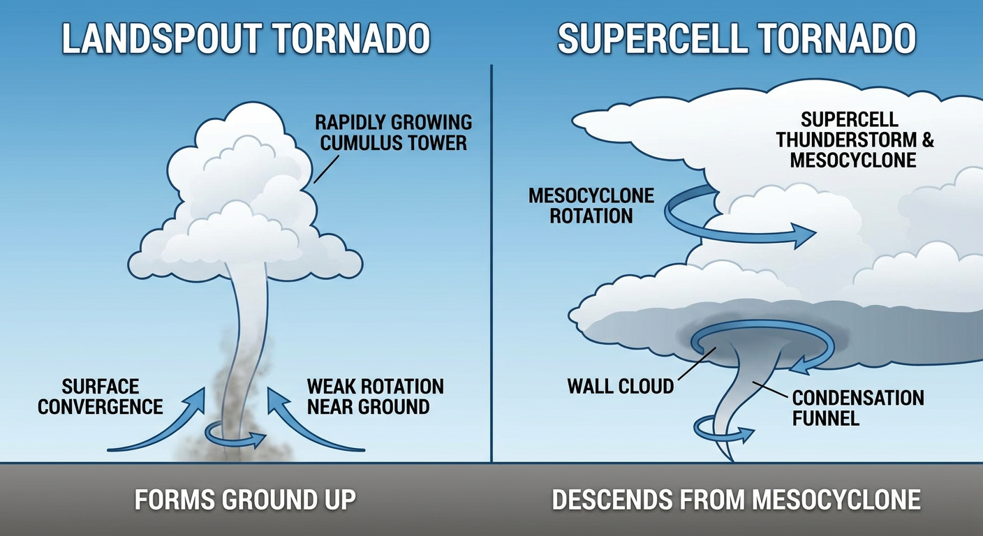 Landspout vs Supercell Tornado Diagram