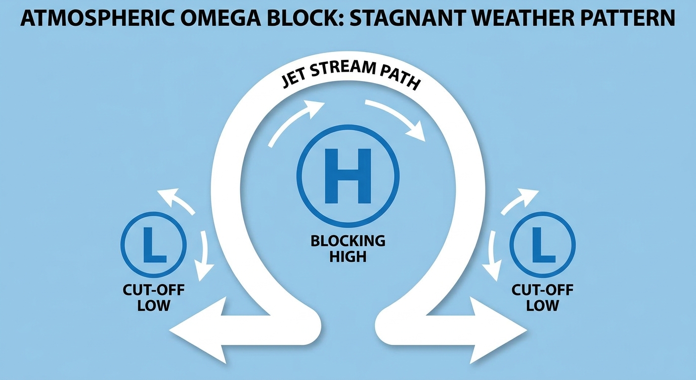 Atmospheric diagram showing an omega block pattern