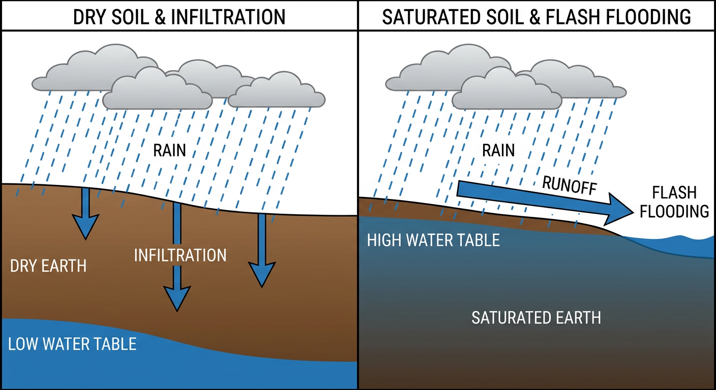 Soil saturation and runoff diagram