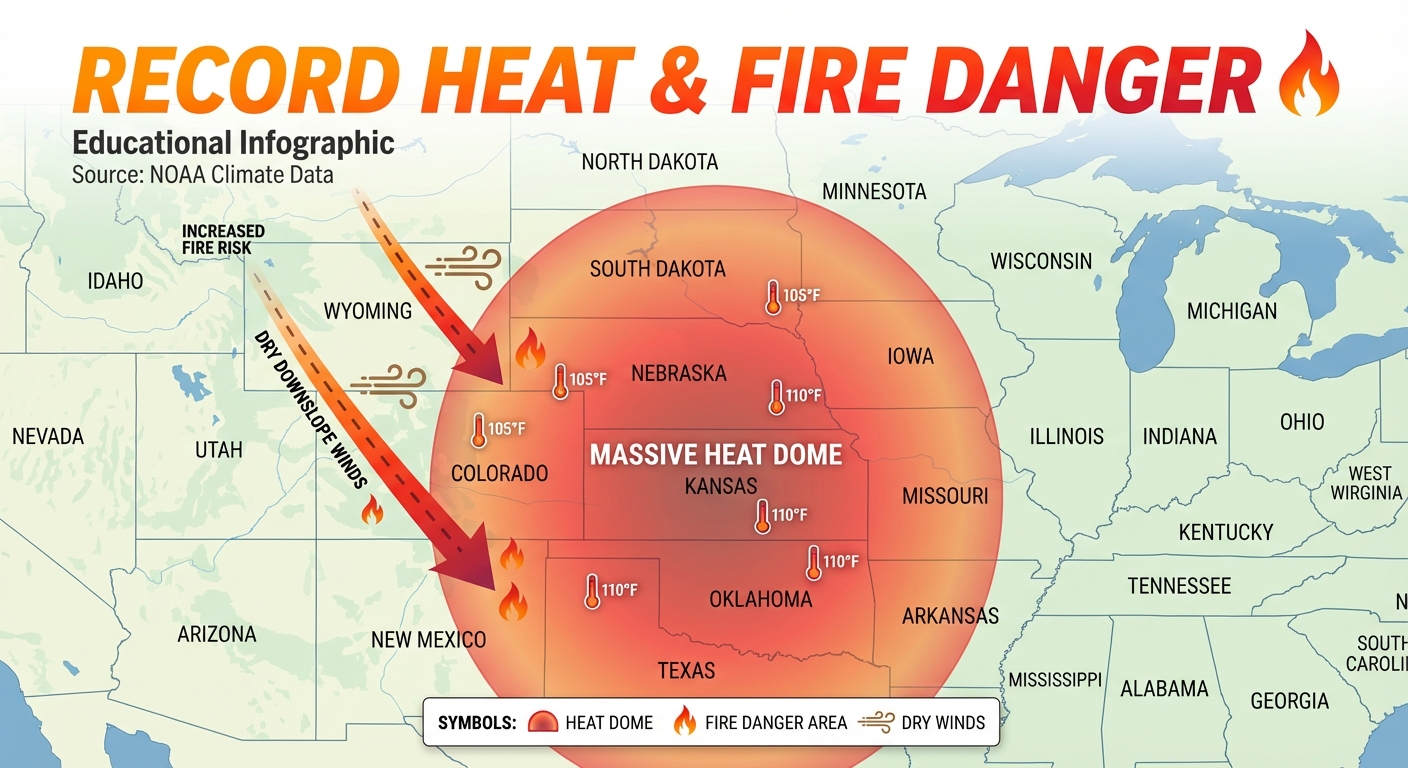 Infographic showing heat dome over the Central US