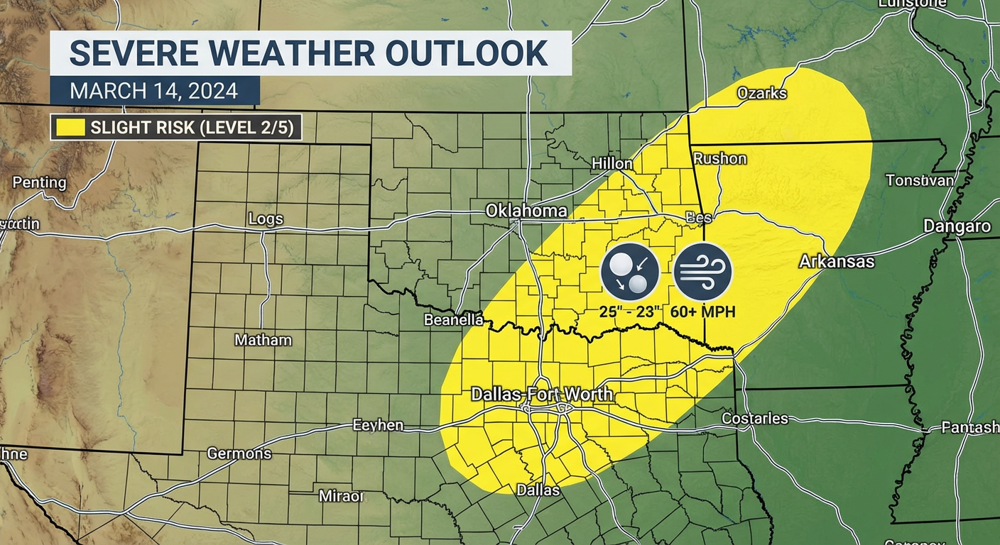 Map showing the severe weather threat for the Southern Plains on Wednesday