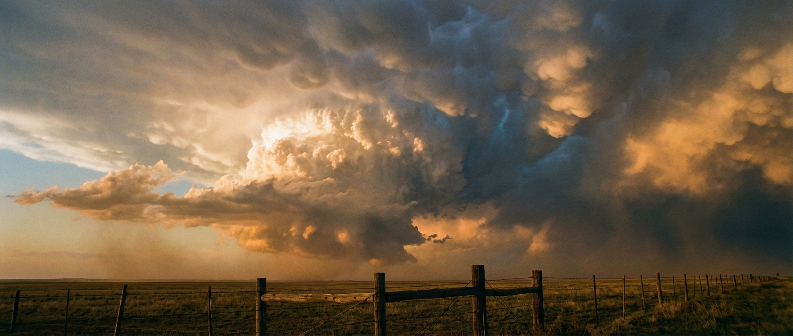 A view of an ominous sky forming over a Texas plain, similar to what festival goers might see this weekend