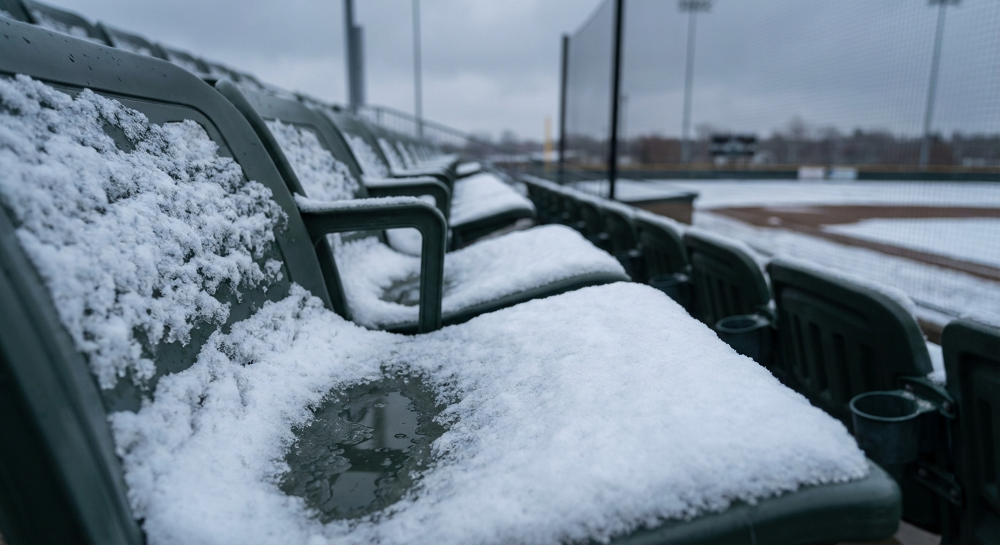 Snow on empty stadium seats