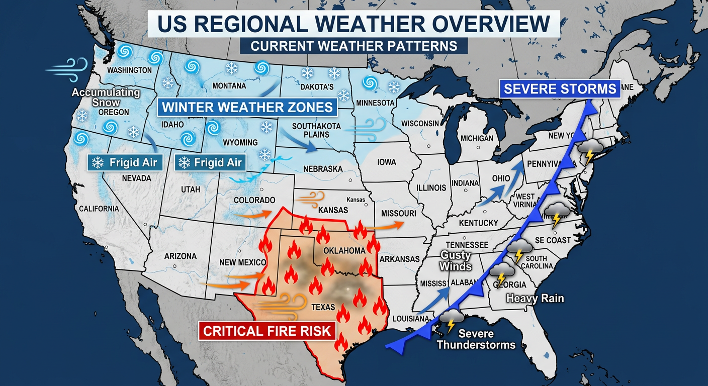 Map visualization showing extreme weather contrasts across the US