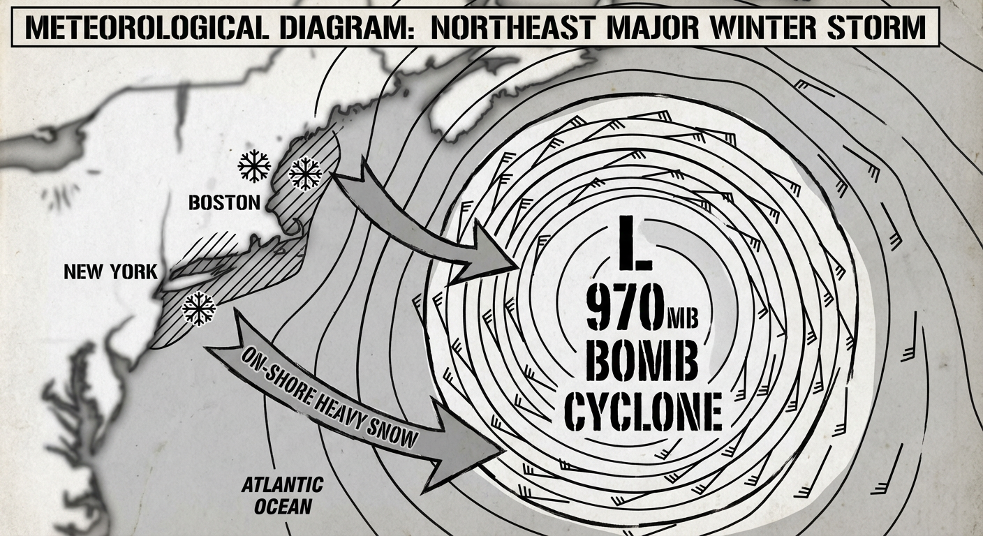 Northeast Bomb Cyclone Diagram