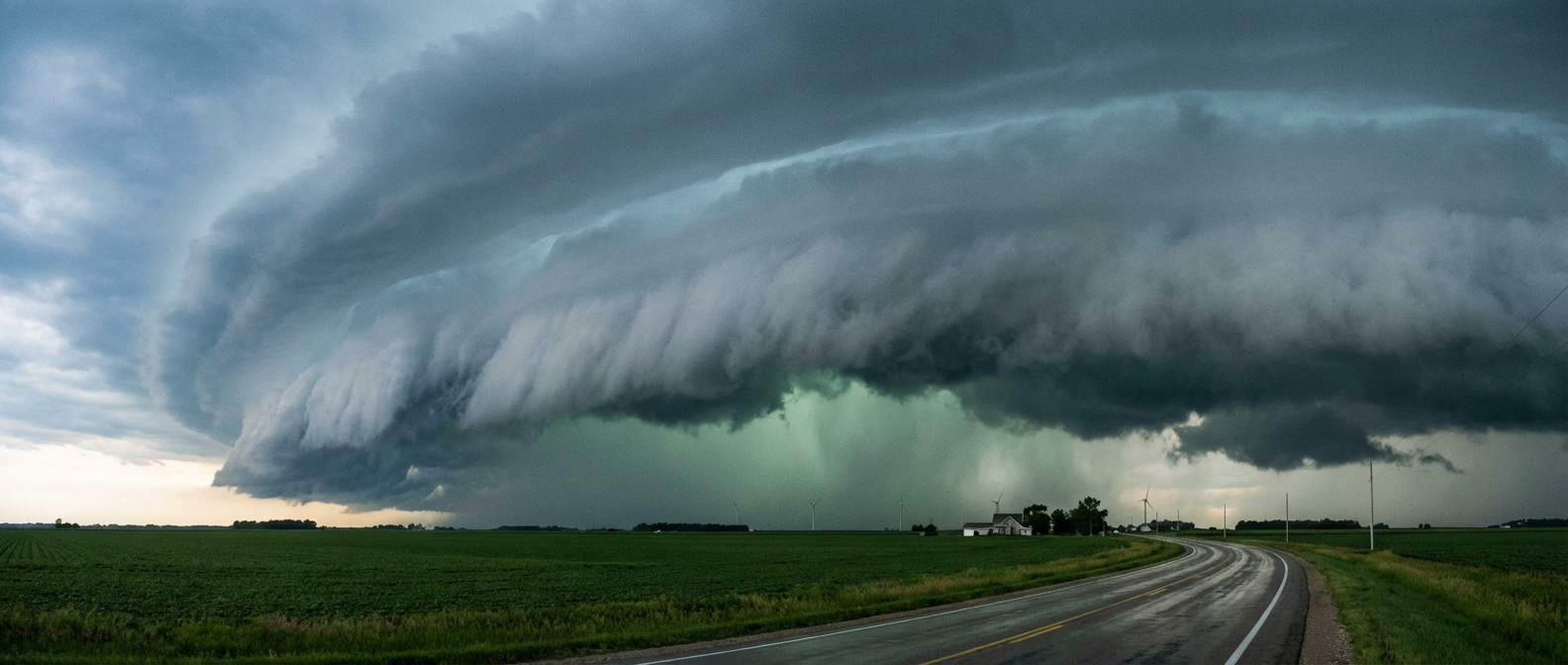 Dark clouds gathering over a midwestern highway