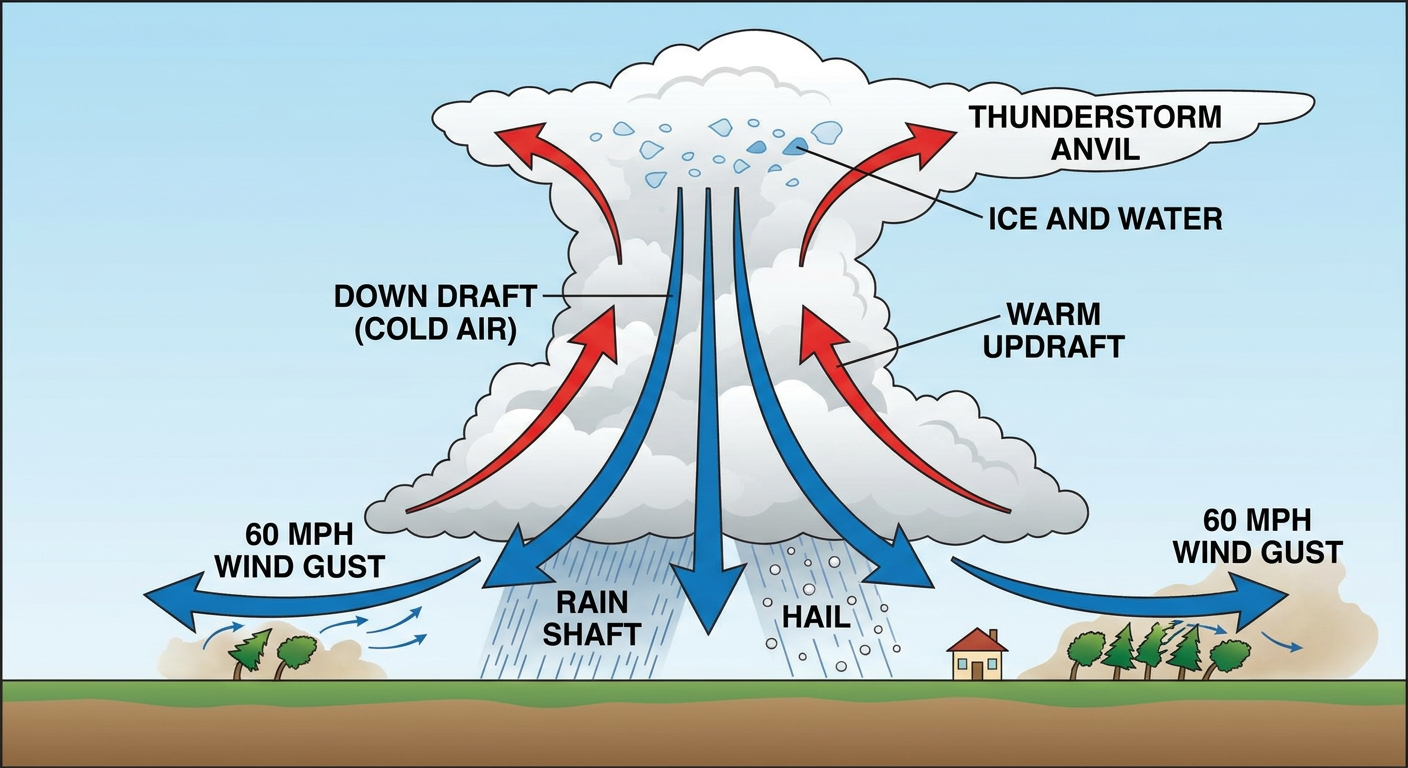 Atmospheric cross-section of a thunderstorm downdraft