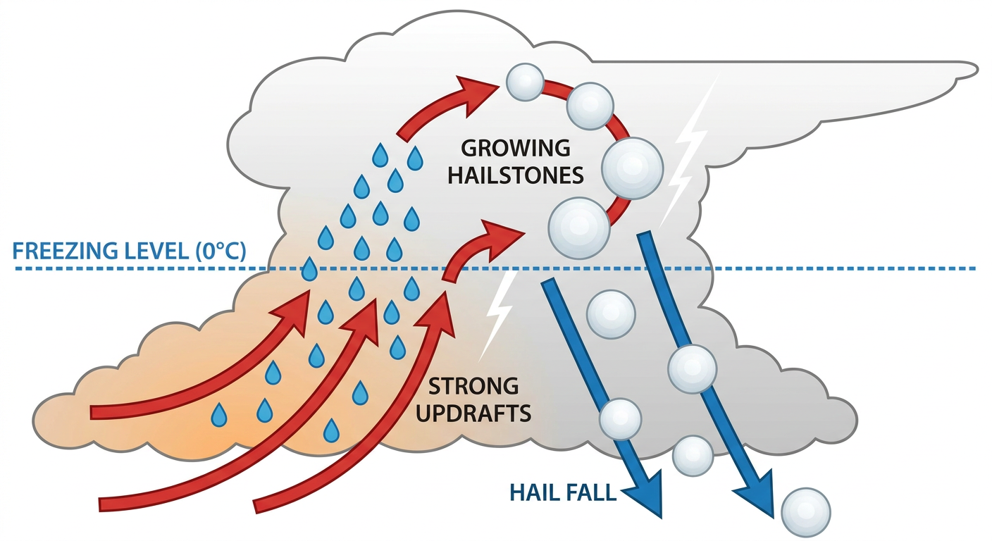Diagram of hail formation inside a supercell