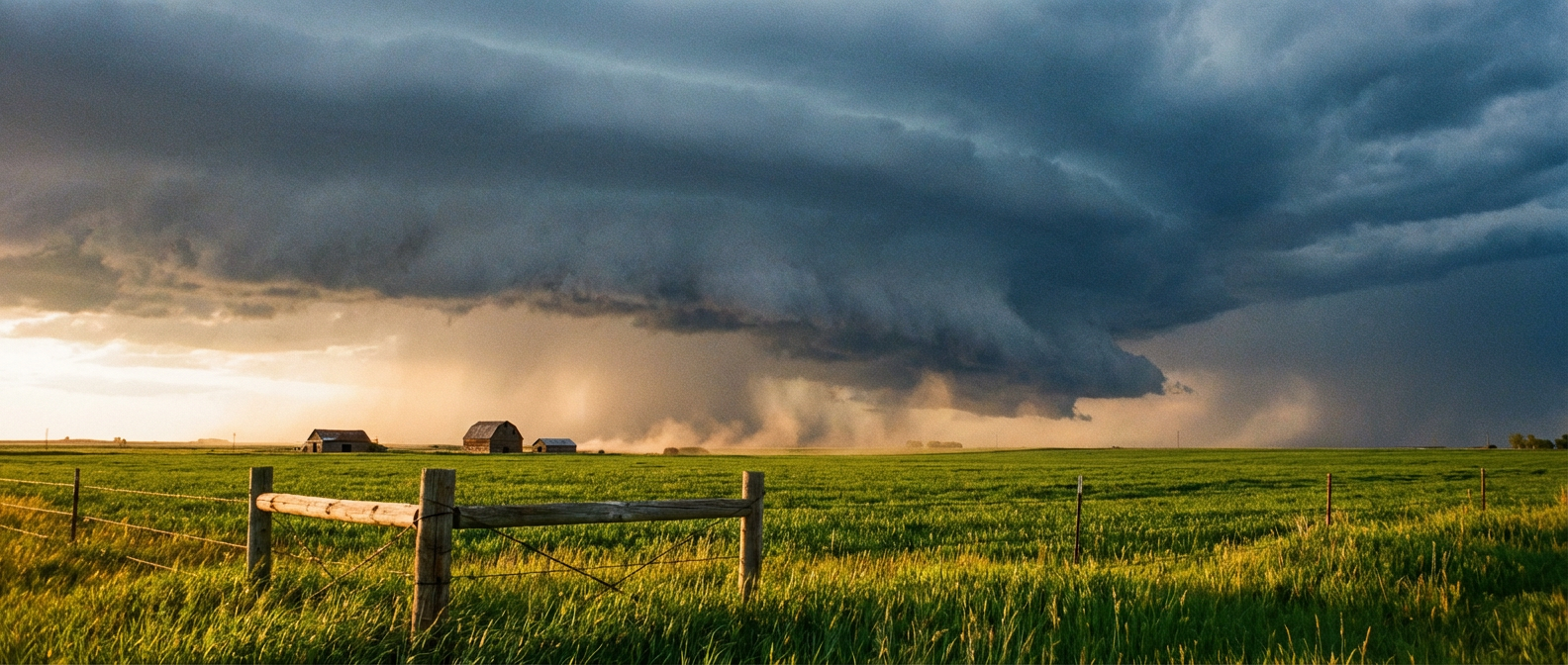 Spring storm clouds gathering over a Midwest field