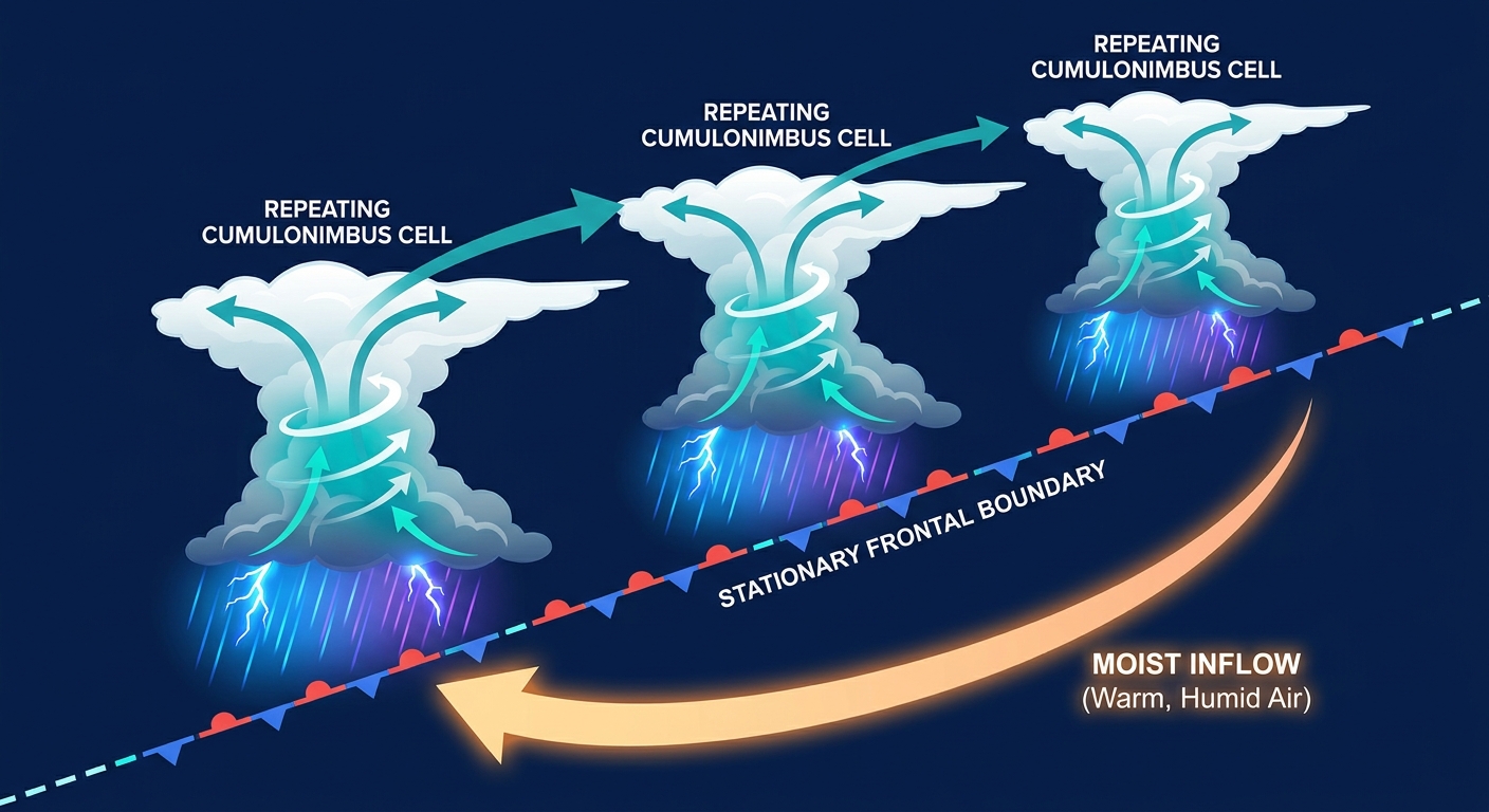 Anatomy of a training thunderstorm complex over an urban corridor