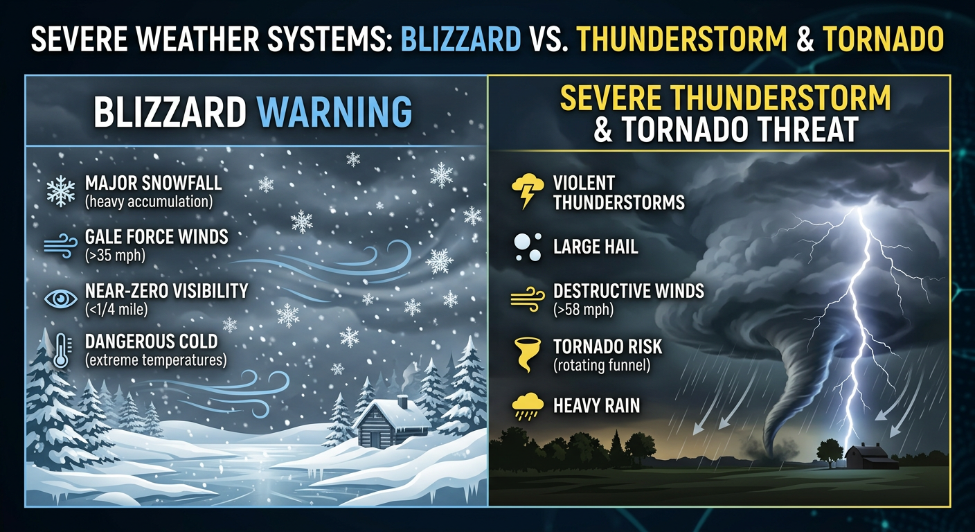 Infographic showing the dual hazards of the storm system