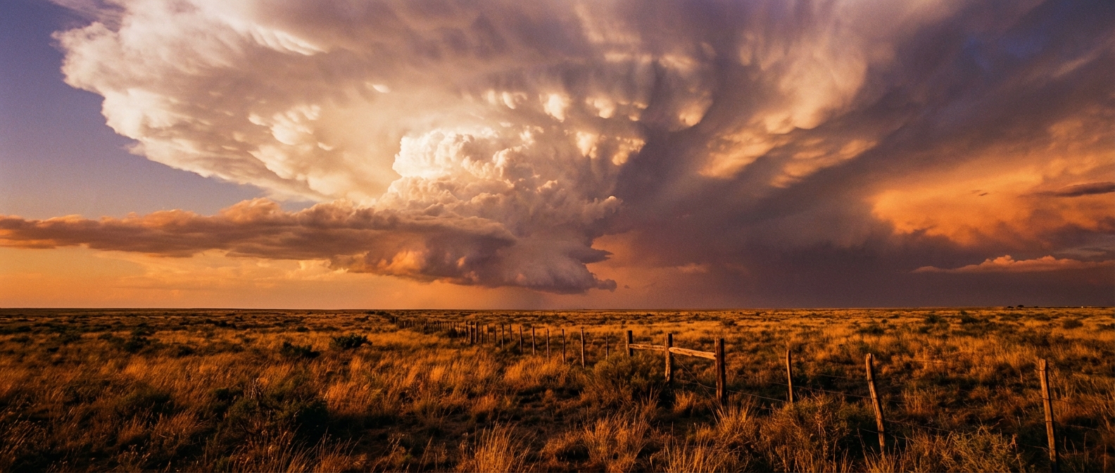 A high-based thunderstorm forming over the flat West Texas plains