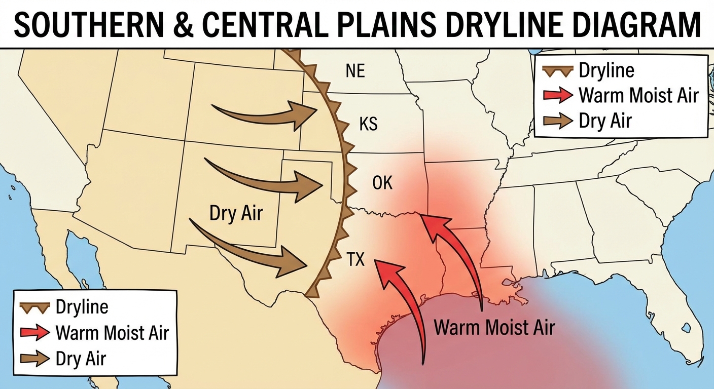 Diagram of a dryline setup over the Central Plains