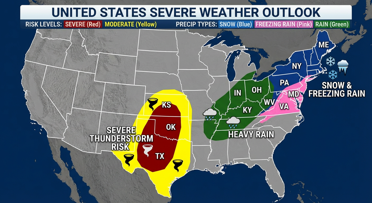 Severe weather and winter storm clash map