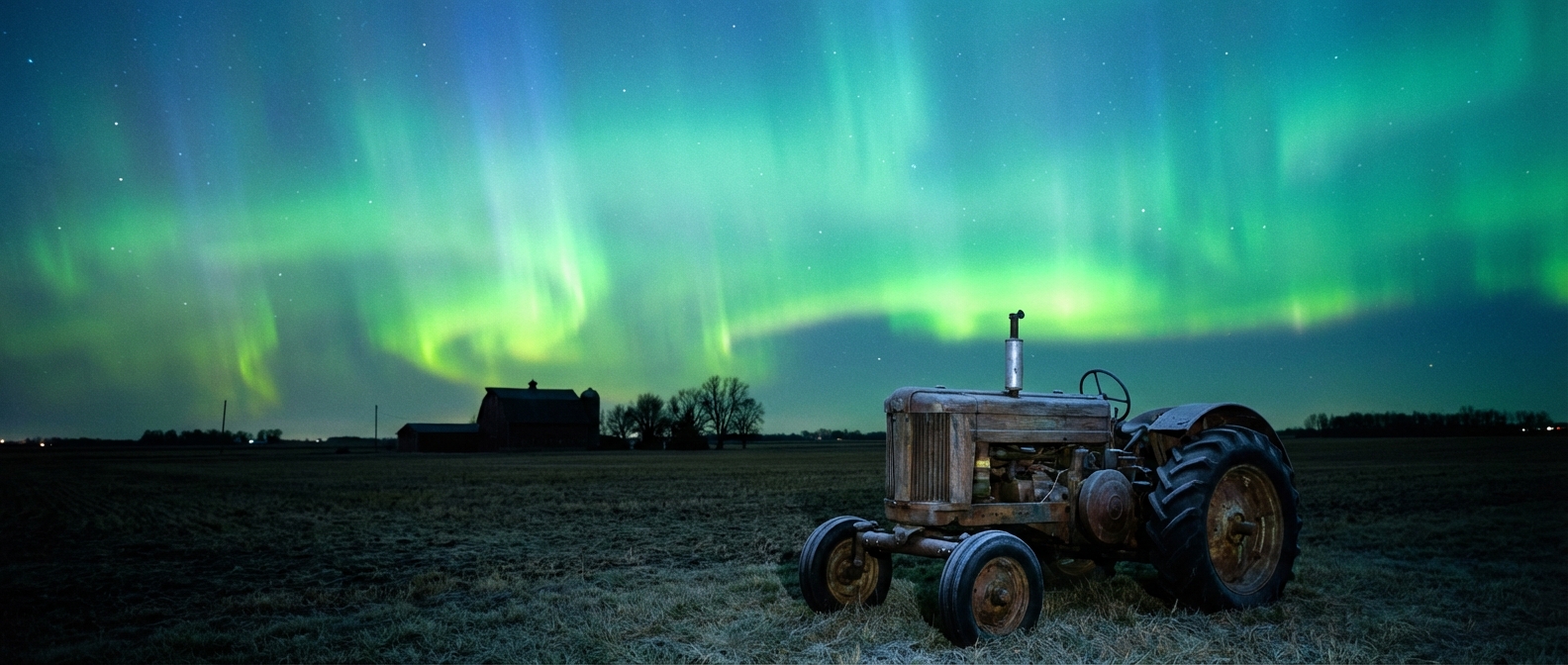 Northern Lights over a field