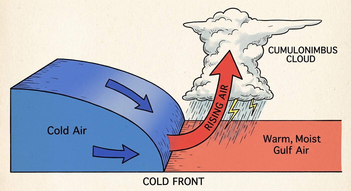 Diagram of a cold front lifting warm air