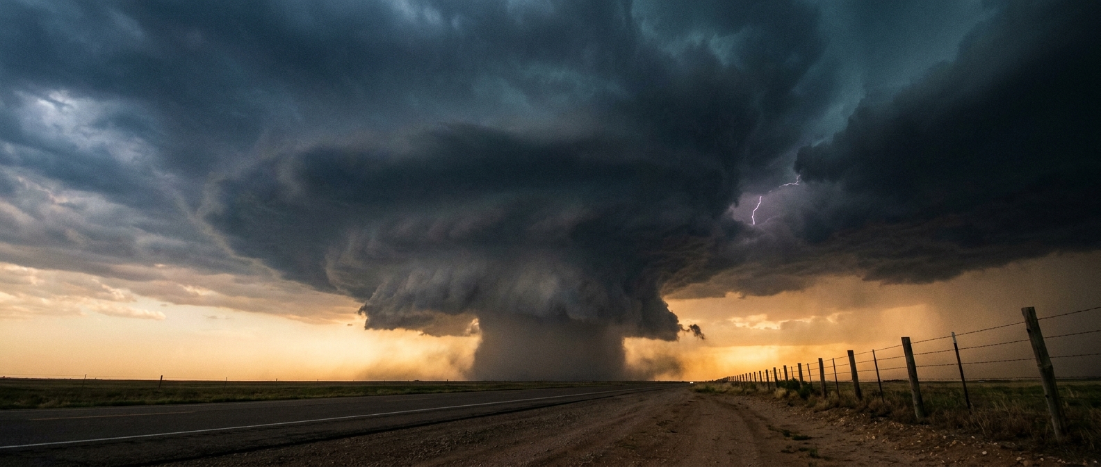 Dark supercell forming over the plains