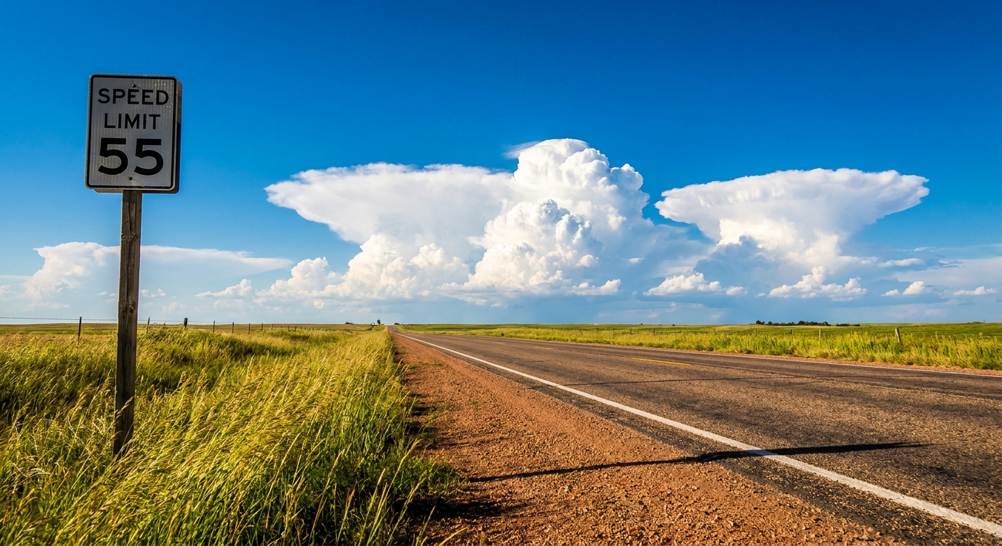 Developing thunderstorms over a rural highway