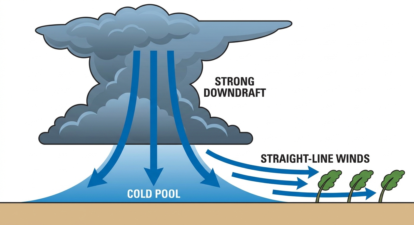 Diagram of a thunderstorm downdraft