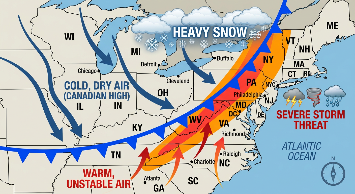Clash of airmasses creating severe weather