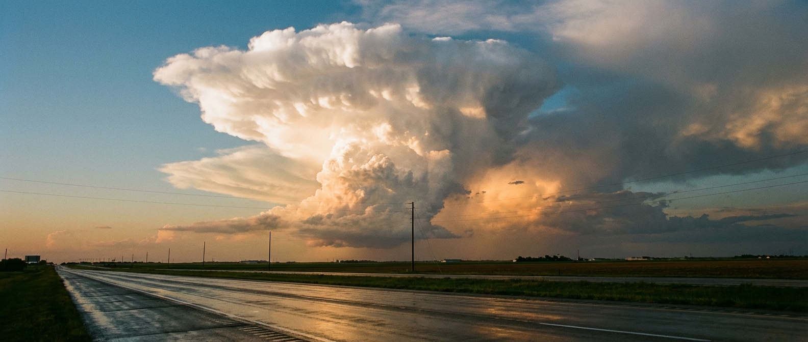 Storm clouds gathering over a Texas highway