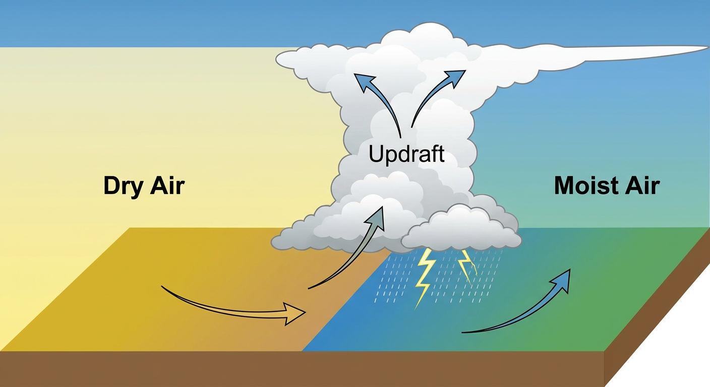 Dryline thunderstorm development diagram