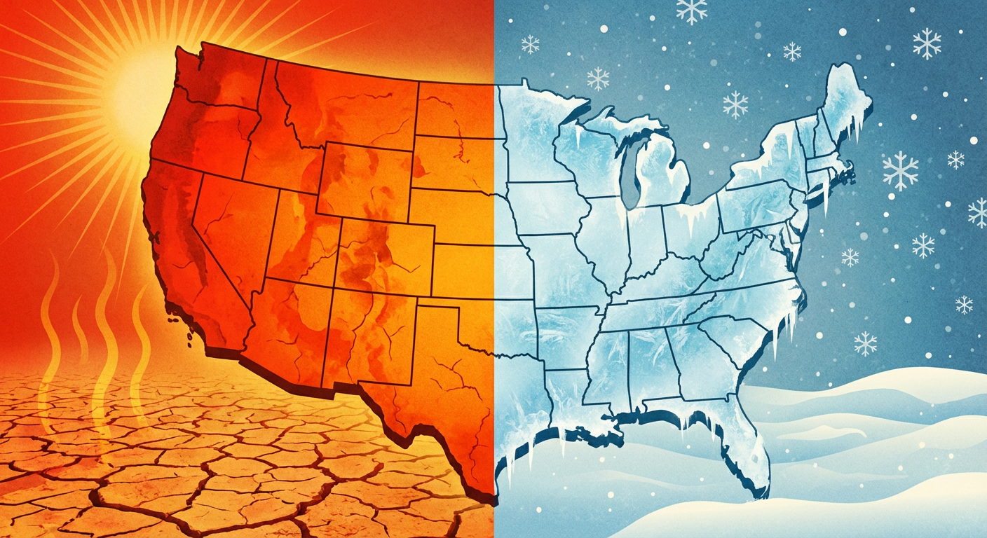 Extreme temperature dipole across the US