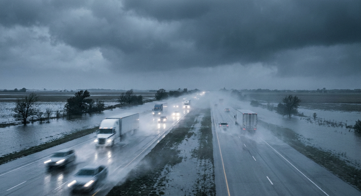 Heavy rain over a Texas highway