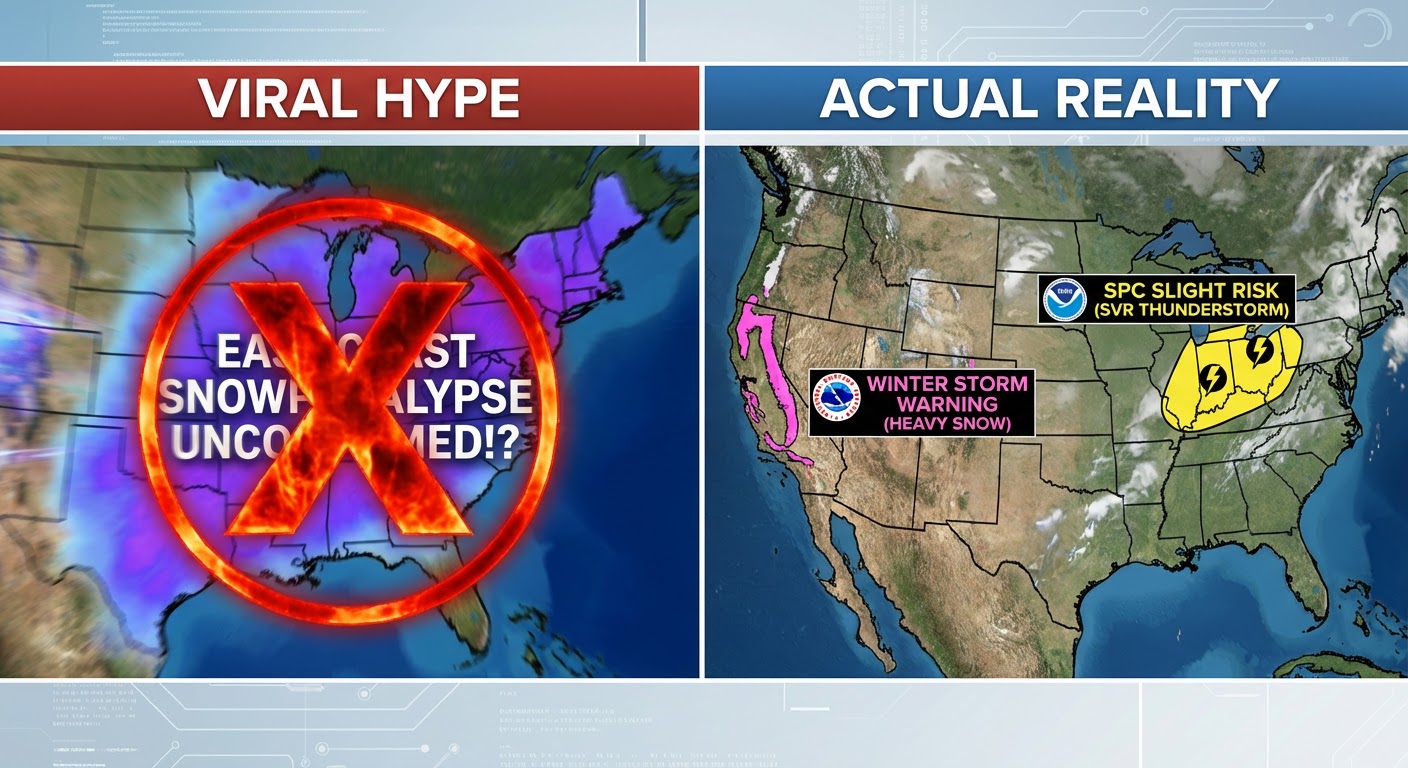 Infographic comparing Viral Snow Map vs Actual Risk